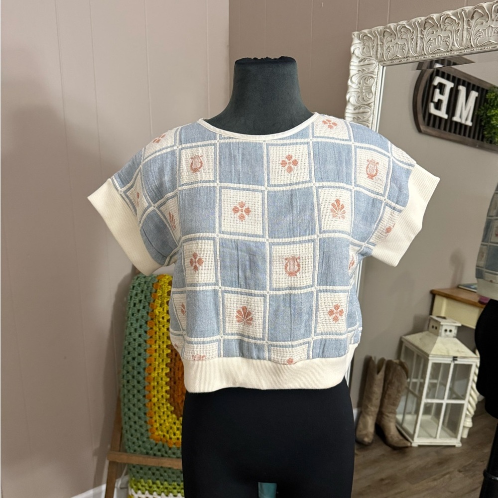 Belle Chiara • Patchwork Organic Cotton Granny Core Short Sleeve Sweater